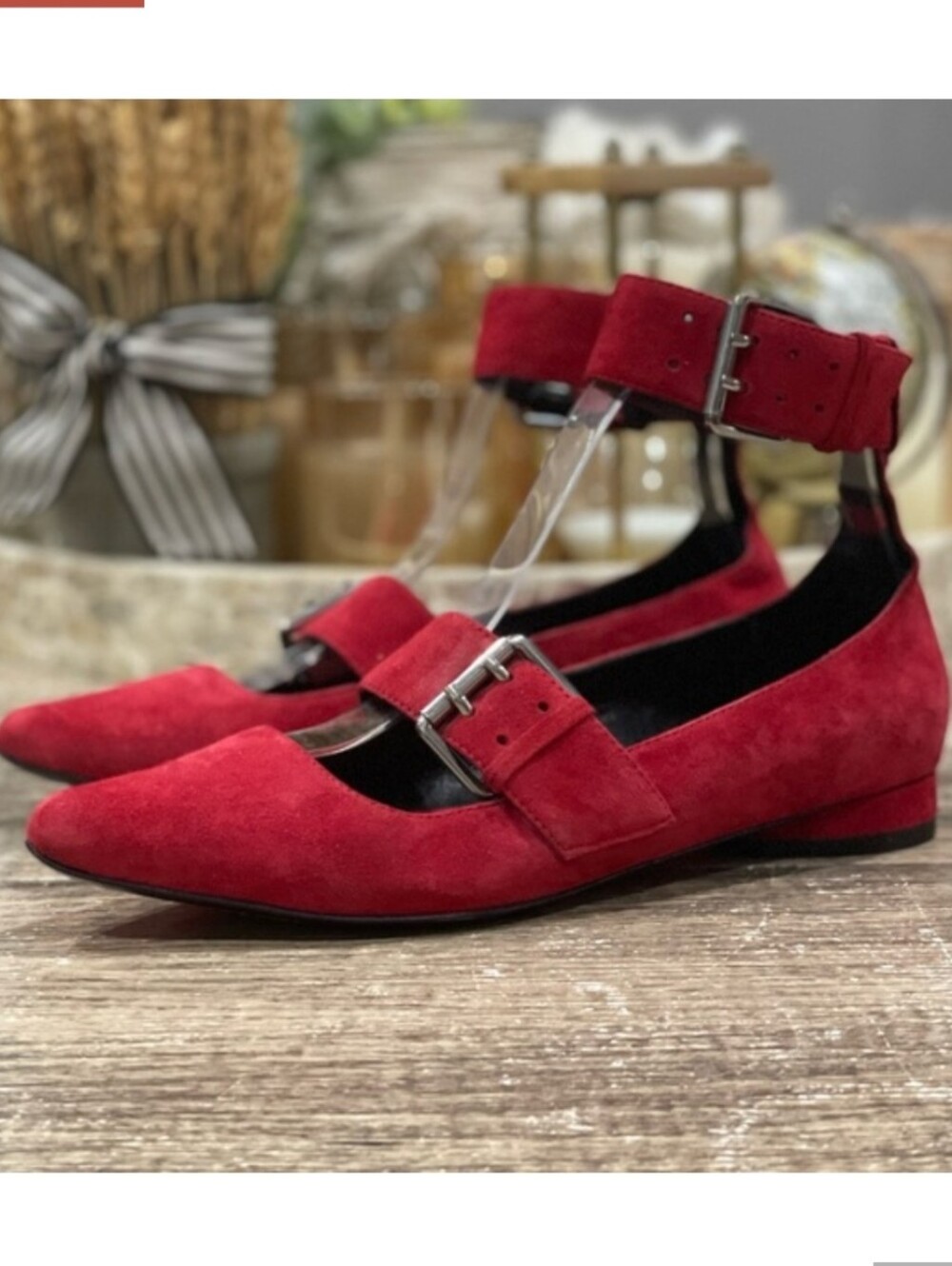 Opening Ceremony Suede Fletcher Buckle Flat Red Suede MaryJane 39 - Picture 4 of 10